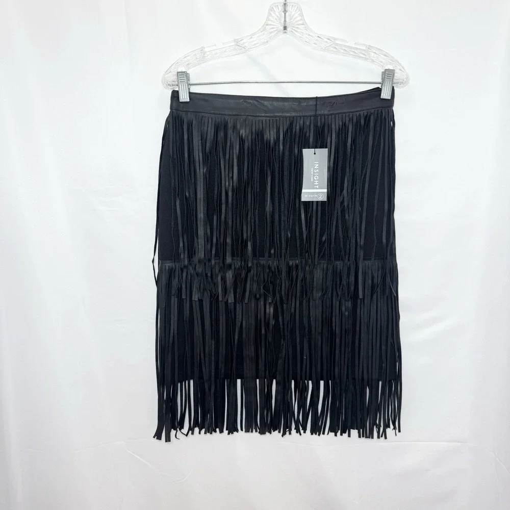 Womens Faux Leather Fringe Skirt Black Boho Western Festival Cowgirl Size 2 - Picture 2 of 9